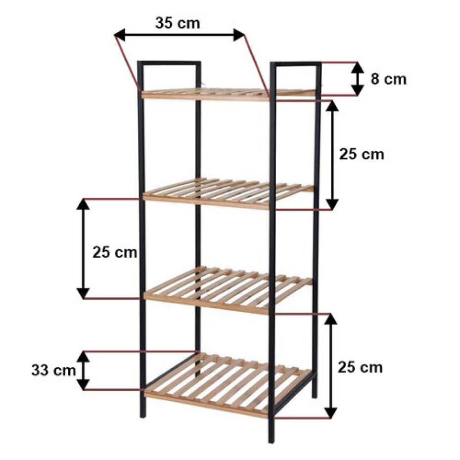 Koupelnový regál Tromso, 4 police, 38 x 95 x 32,5 cm - main (1)