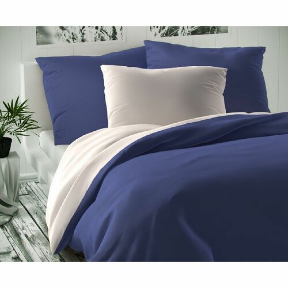 Kvalitex Saténové povlečení Luxury Collection bílá/tmavě modrá, 240 x 200 cm, 2 ks 70 x 90 cm - main (0)