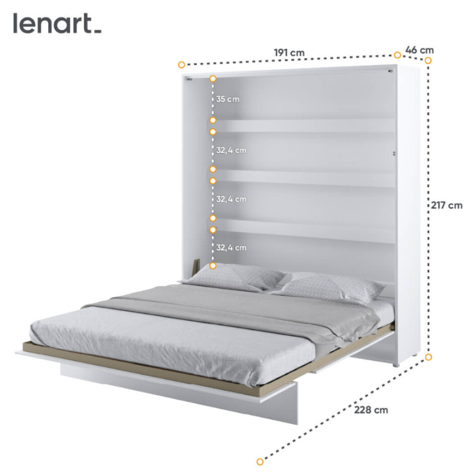 Dig-net nábytek Sklápěcí postel Lenart BED CONCEPT BC-13p bílý lesk | 180 x 200 cm - main (6)