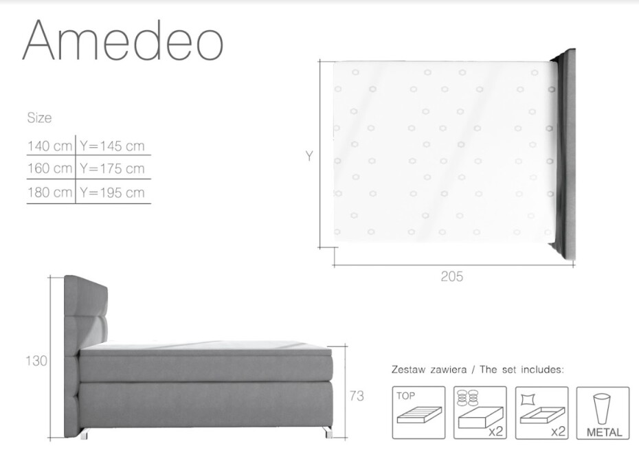 Artelta Manželská postel AMADEO Boxspring s LED osvětlením | 140 x 200 cm Barva: BAO 04 - Sawana 05 (šedá) - main (14)