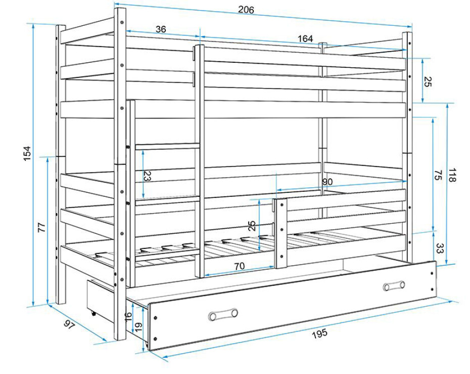 BMS Dětská patrová postel ERYK | borovice 90 x 200 cm Barva: Borovice / šedá, Rozměr: 200 x 90 cm - main (10)