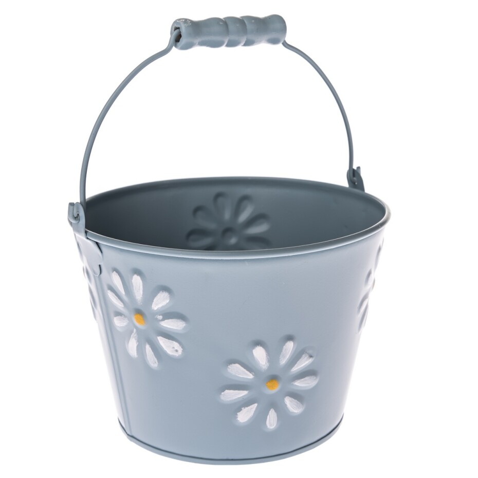 Kovový obal na květináč Flowers modrá, 17,5 x 11,5 x 16,5 cm - main (0)