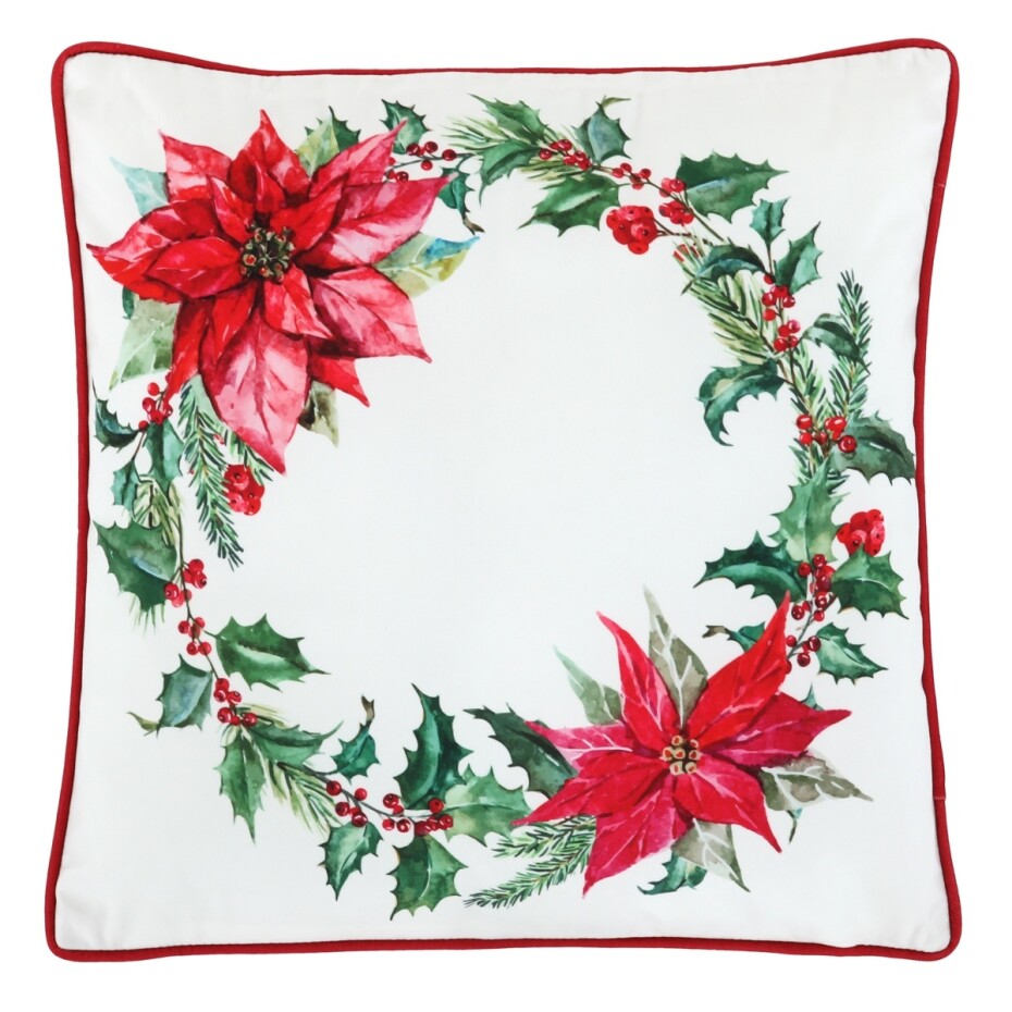 Polštář sametový s výplní - vánoční růže, 100% polyester, 45 x 45 cm. - main (0)