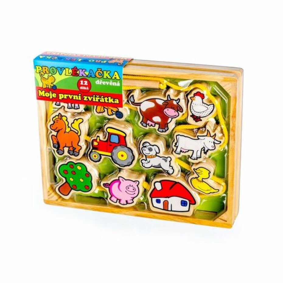 Teddies Provlékačka dřevěná Moje první zvířátka, 12 dílků v krabičce 24,6 x 19 x 3,8 cm - main (2)