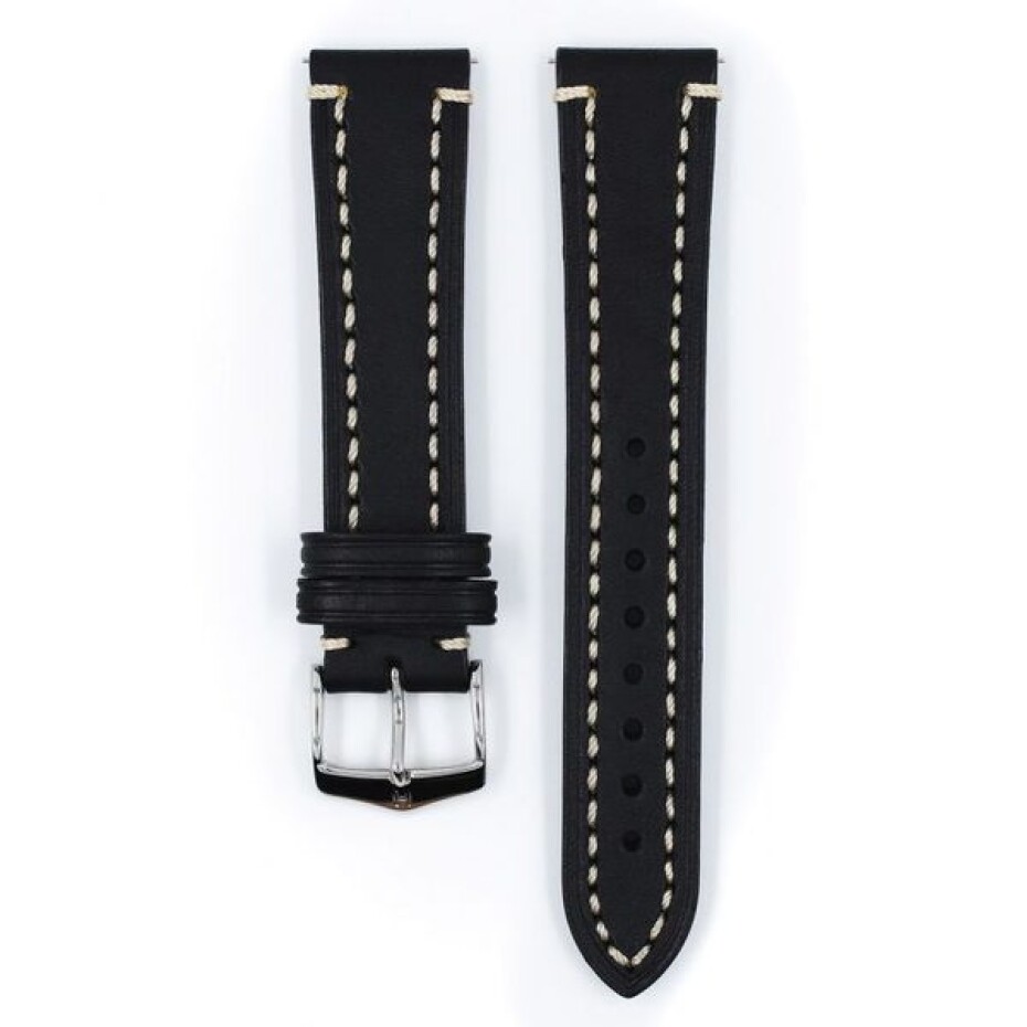 Řemínek Hirsch Liberty - černý - 20 mm - L – Standardní délka (doporučujeme) - 18 mm - Stříbrná - main (1)