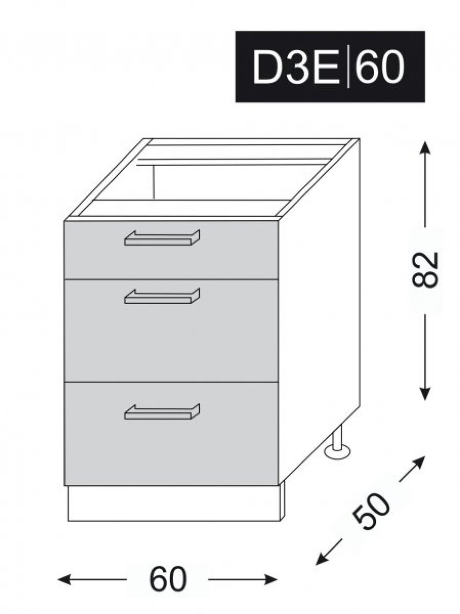 ArtExt Kuchyňská skříňka spodní FLORENCE lesk | D3A 60 Barva korpusu: Grey - main (24)