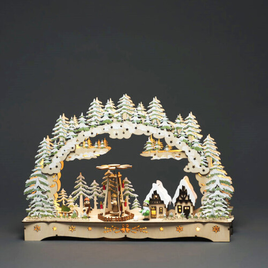 Adventní dřevěný LED svícen Vánoční kolotoč 15 LED, teplá bílá, 43 x 29,5 cm - main (0)