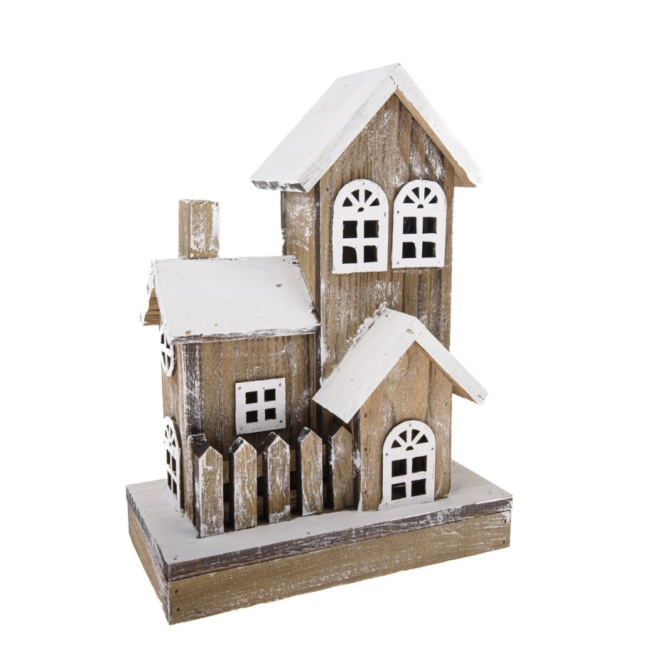 Vánoční LED dekorace Dřevěný zasněžený domek, 19 x 32 x 24 cm - main (0)