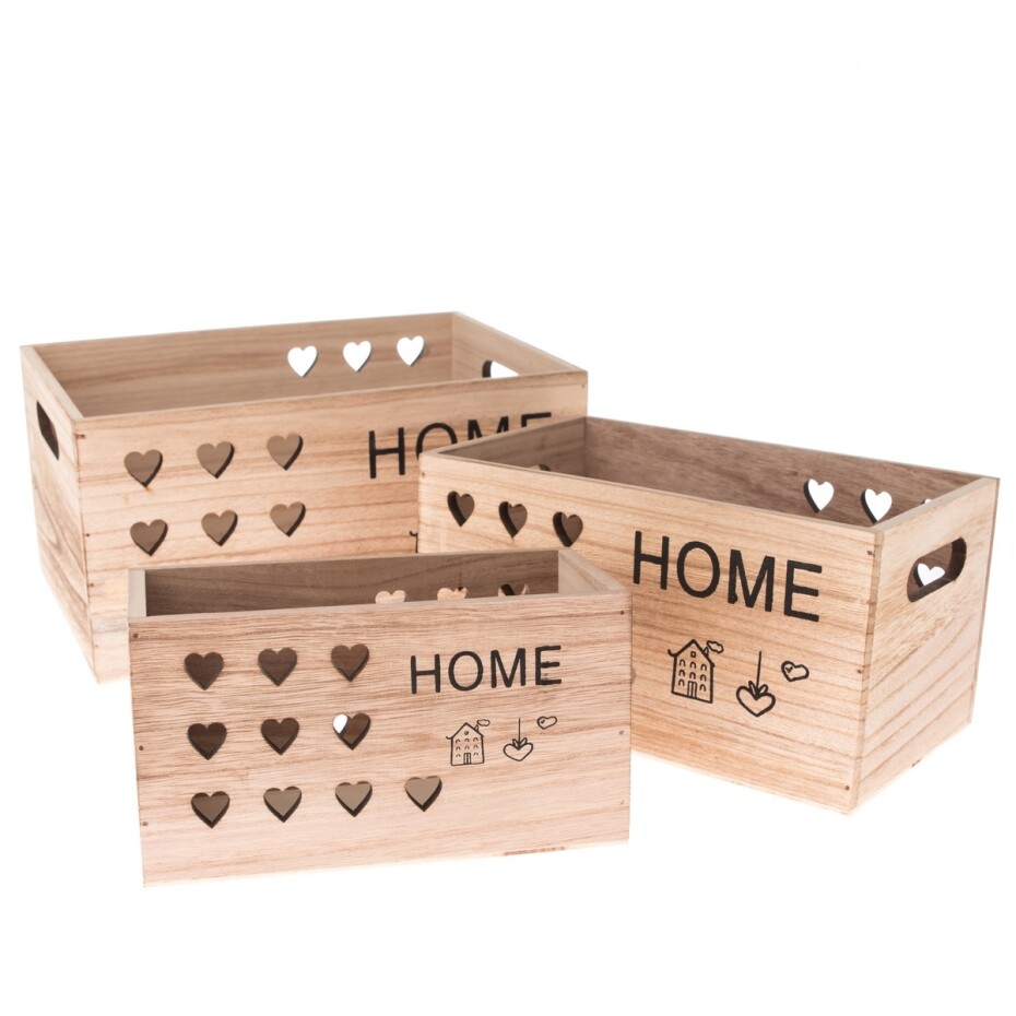 Sada dřevěných bedýnek Home, 3 ks, přírodní - main (0)