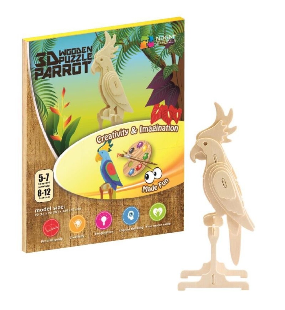 NiXiM Dřevěné 3D puzzle - Papoušek - main (0)