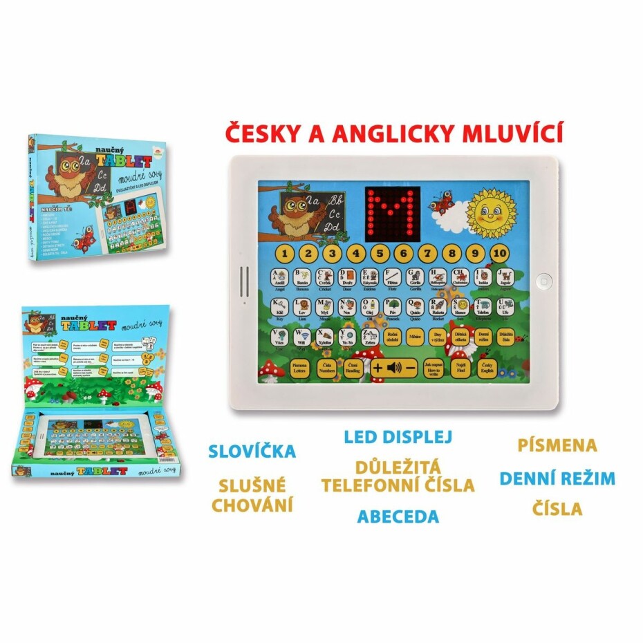 Naučný tablet moudré sovy dvojjazyčný CZ+AJ, plast, 24x19x2 cm, na baterie se zvukem - main (1)