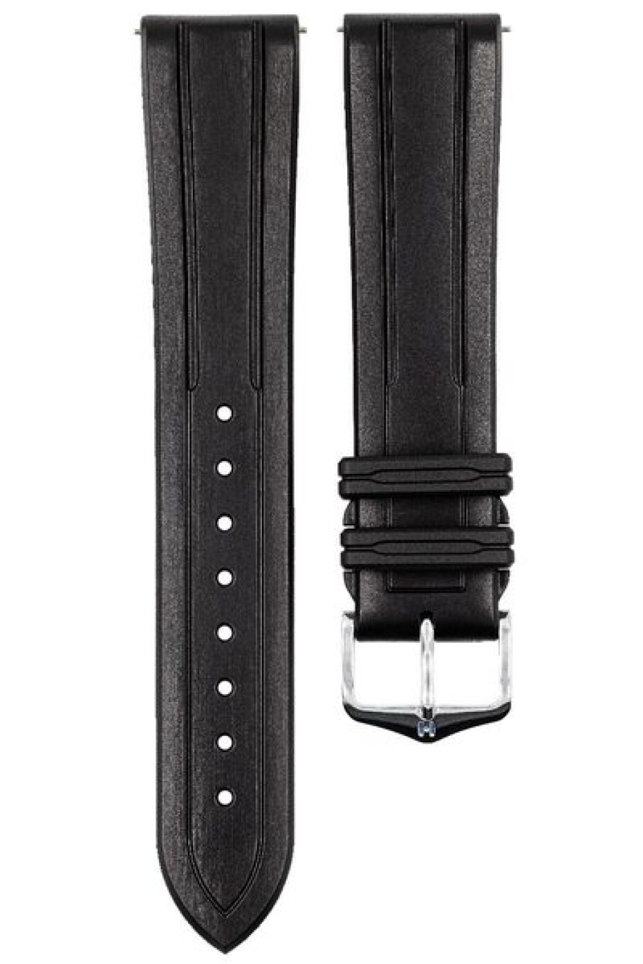 Řemínek Hirsch Hevea - černý - 22 mm - L – Standardní délka (doporučujeme) - 20 mm - Stříbrná - main (1)
