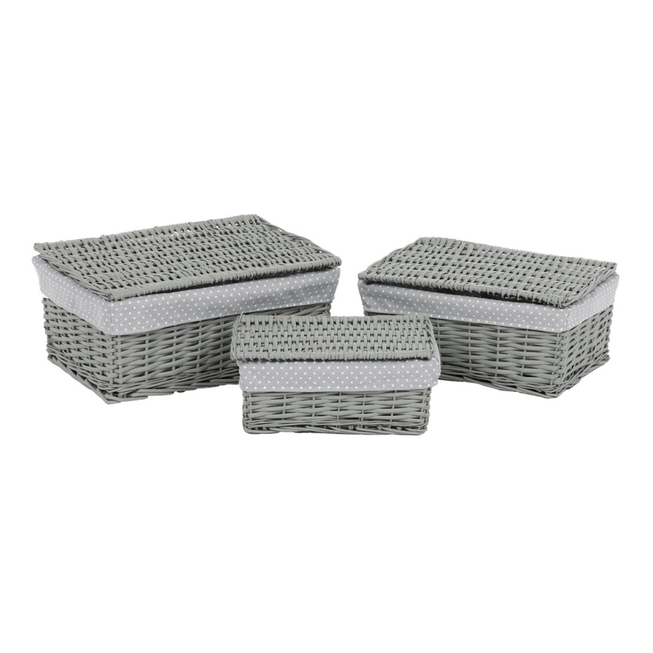 Sada proutěných košů s víkem Šedý puntík, 3 ks, 3 velikosti, 49 x 22 x 35 cm - main (0)