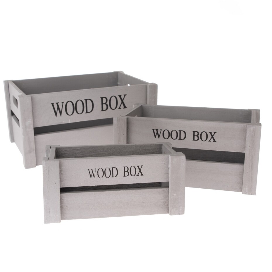 Sada dřevěných bedýnek Wood Box, 3 ks, šedá - main (0)