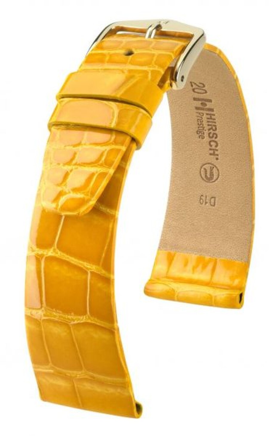 Řemínek Hirsch Prestige Alligator - žlutý, lesk - 19 mm - L – Standardní délka (doporučujeme) - 14 mm - Rose Gold - main (0)