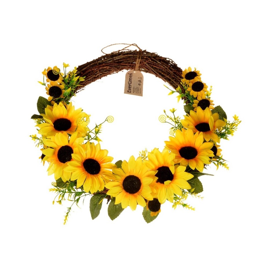 Umělý věnec z proutí, dekorovaný slunečnicemi, pr. 35 cm - main (0)