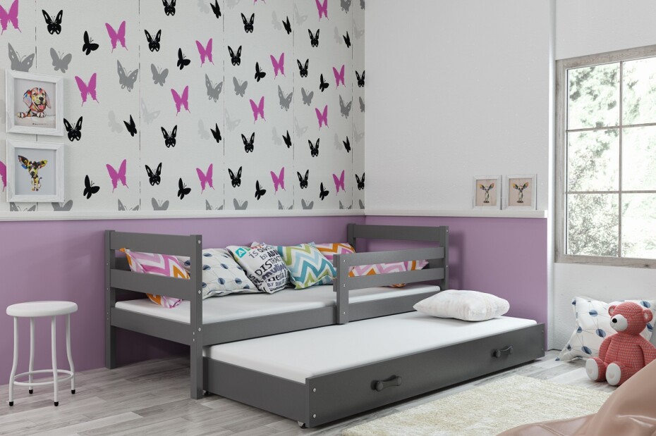 BMS Dětská postel s přistýlkou ​​ERYK 2 | šedá 80 x 190 cm Barva: Šedá / růžová, Rozměr: 190 x 80 cm - main (3)
