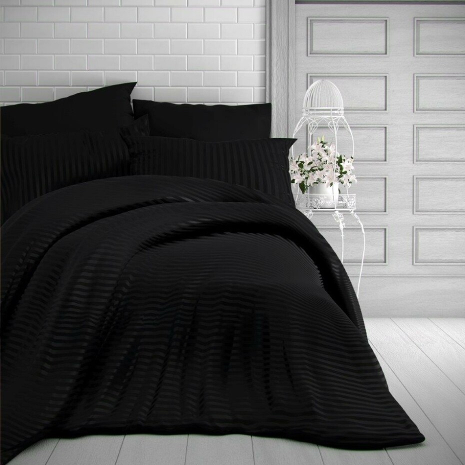 Kvalitex Saténové povlečení Stripe černá, 200 x 200 cm, 2 ks 70 x 90 cm - main (0)