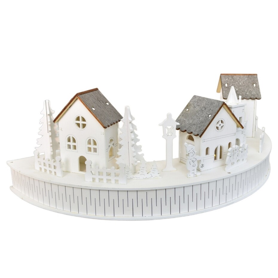 Dřevěná svítící LED dekorace Vesnička s kostelíkem, 40 x 14 x 20 cm, půlkruh - main (9)