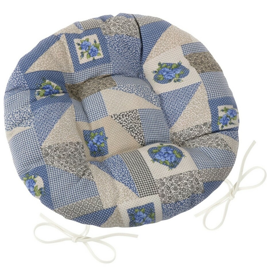 Bellatex Sedák EMA kulatý prošívaný Patchwork modrá, 40 cm - main (0)