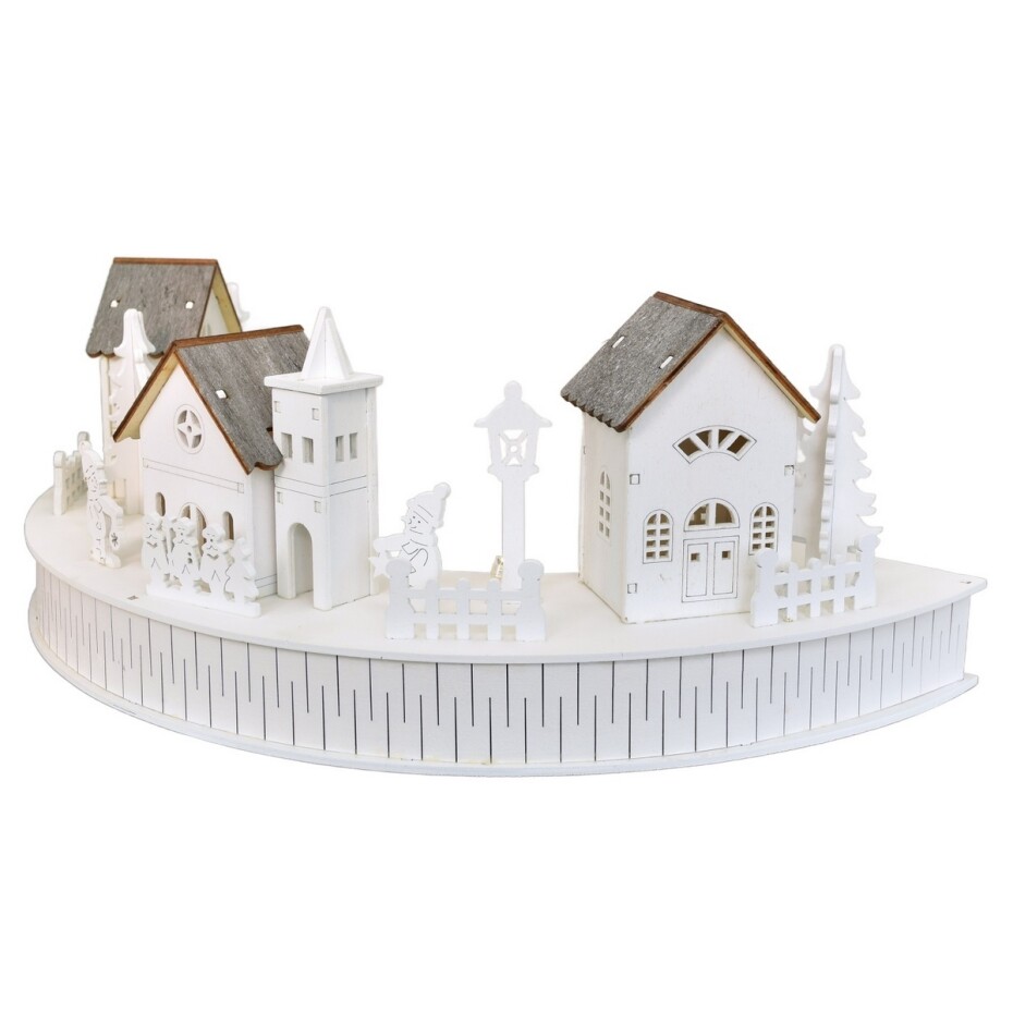 Dřevěná svítící LED dekorace Vesnička s kostelíkem, 40 x 14 x 20 cm, půlkruh - main (6)