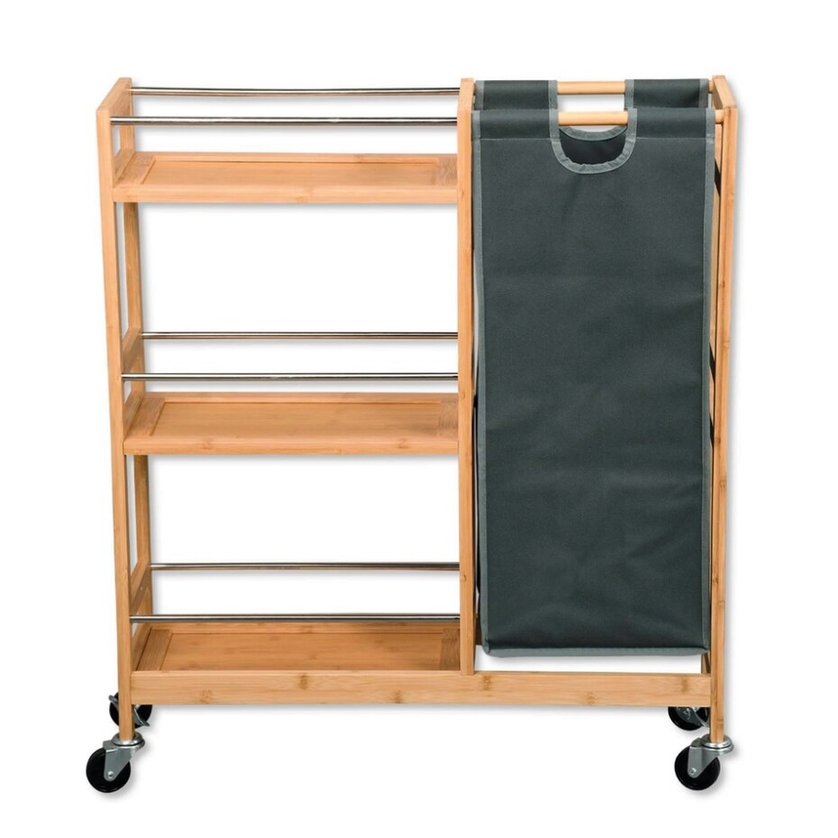 Kesper 24857 Police na kolečkách s košem na lahve bambus, 78 x 20 x 68 cm - main (2)
