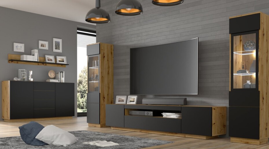 ARTBm Komoda AURA 4D | dub artisan/černý mat - main (2)