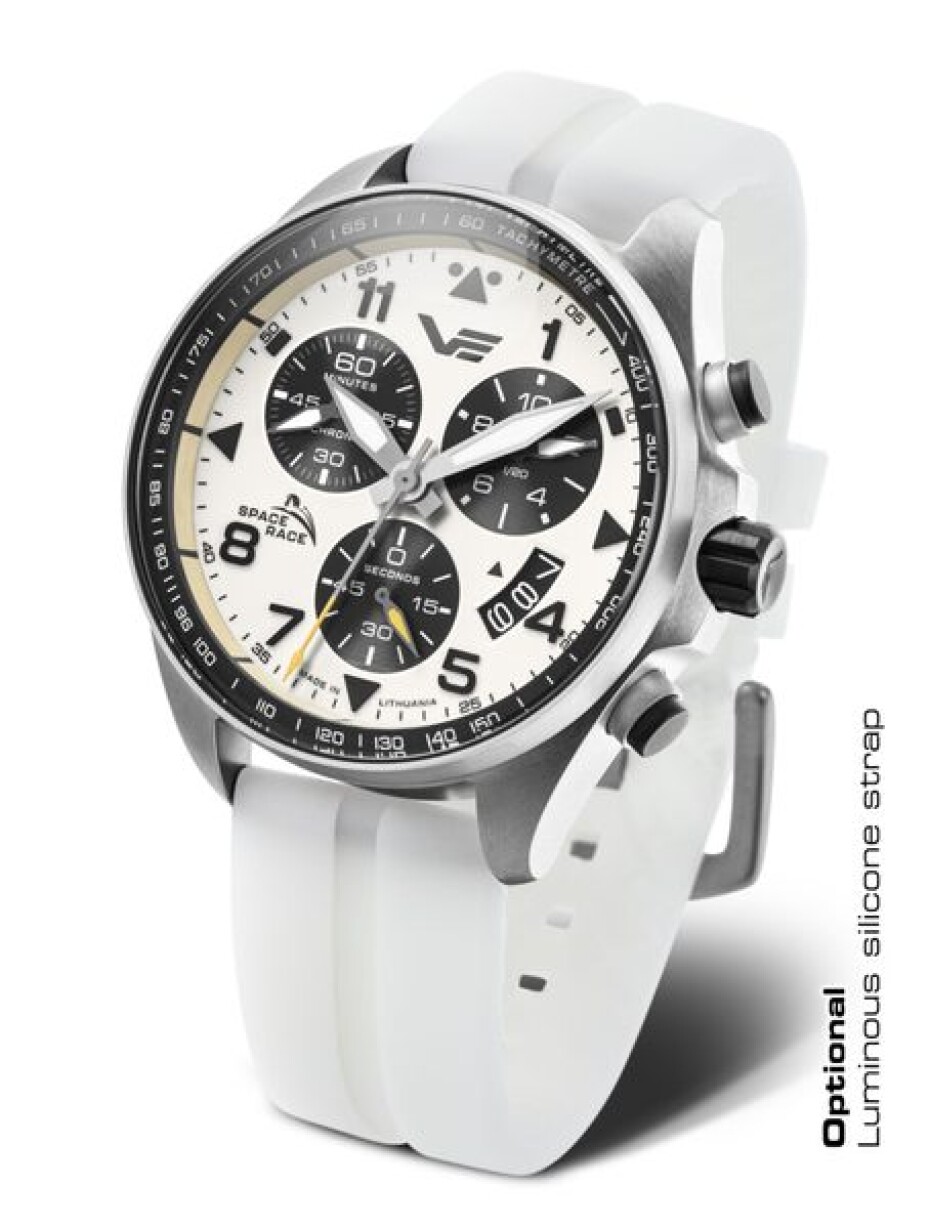 Vostok Europe Space Race Chrono Line 6S30-325A743S - Bílý silikonový řemínek (luminiscenční) - main (0)
