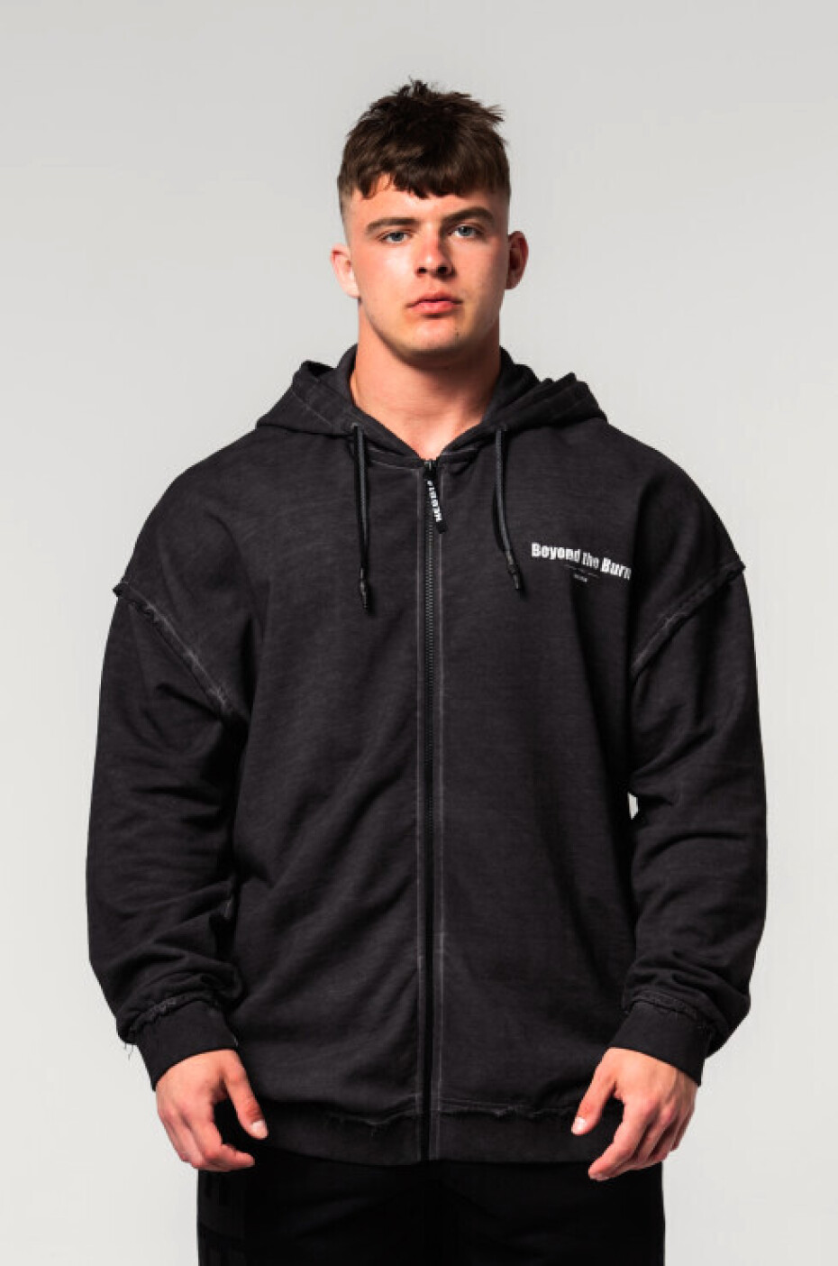 Pánská mikina Nebbia  Washed-off Zip Up Hoodie GYM BRO Black M - main (0)
