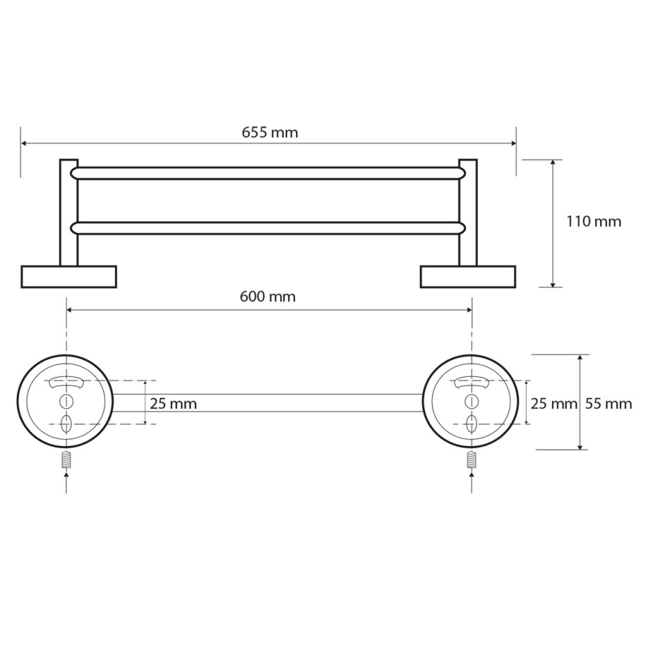 SAPHO XR423 X-Round E dvojitý držák na ručníky 65 cm, stříbrná - main (1)