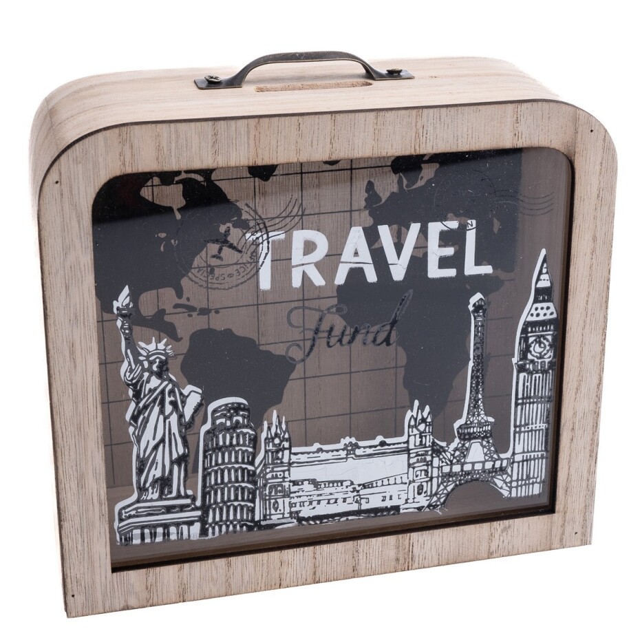 Dřevěná pokladnička se sklem Travel, 18 x 16 x 7 cm - main (0)