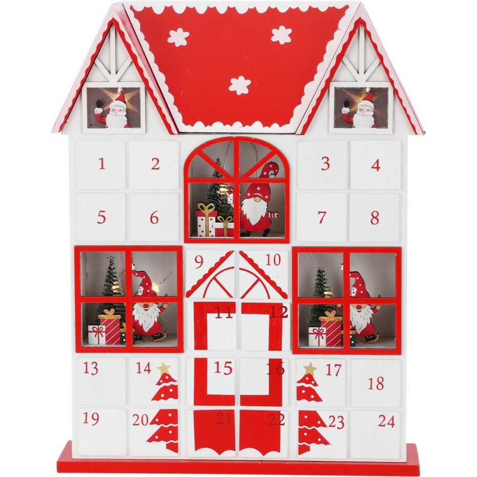 Adventní kalendář s LED světýlky Santa´s house červená, 29 x 7 x 37 cm - main (0)