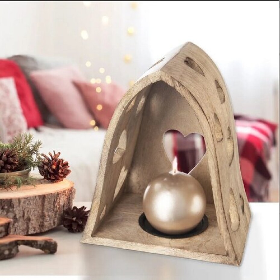 Orion Svícen z mangového dřeva Heart bell, 20 x 14 x 23,2 cm - main (3)