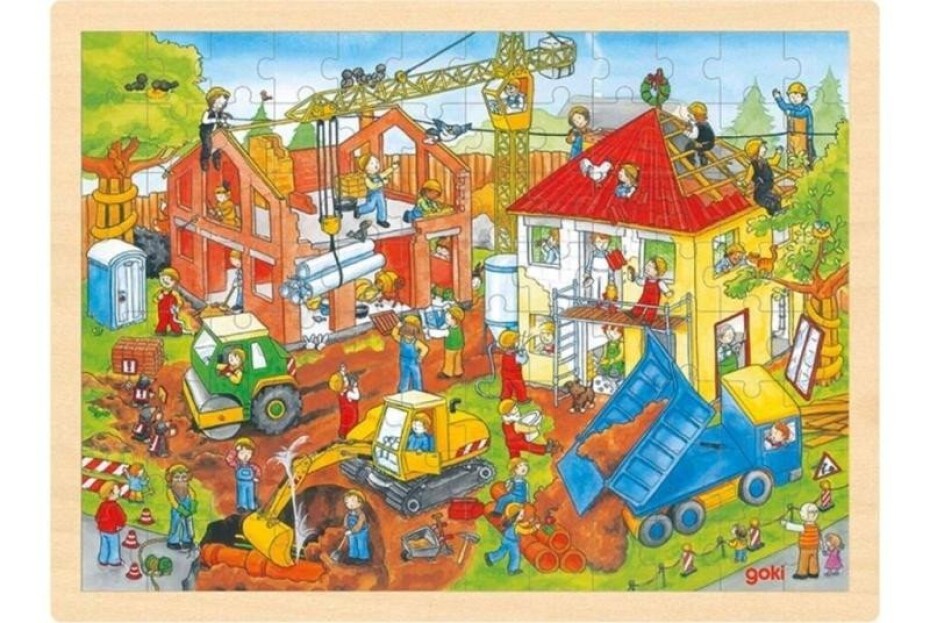 Goki Puzzle Na staveništi 96 dílků - dřevěné - main (0)