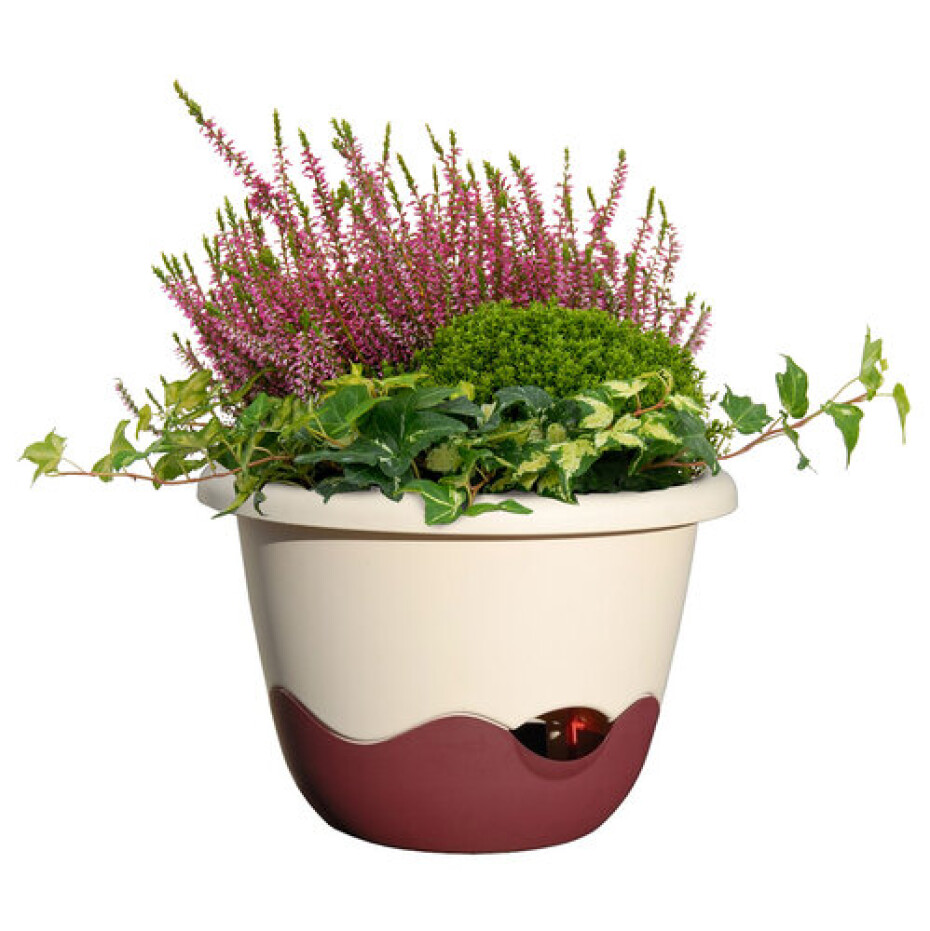 Samozavlažovací závěsný květináč Mareta, bílá + vínová, 30 cm, Plastia, pr. 30 cm - main (1)