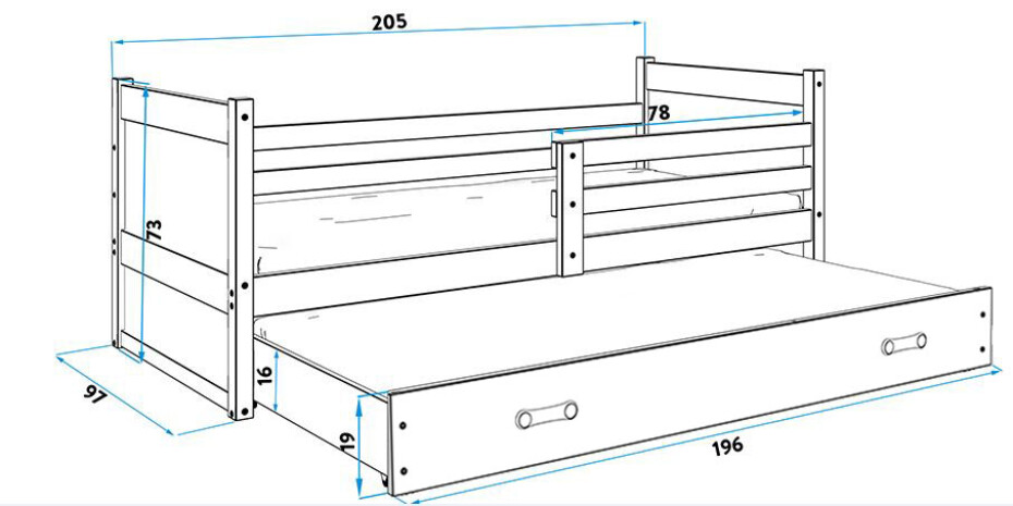 BMS Dětská postel s přistýlkou RICO 2 | šedá 90 x 200 cm Barva: Šedá - main (10)