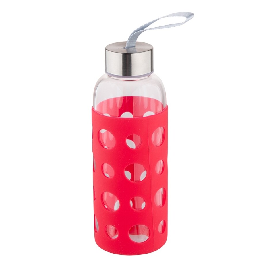 Altom Skleněná láhev na vodu v silikonovém obalu 425 ml, červená - main (1)