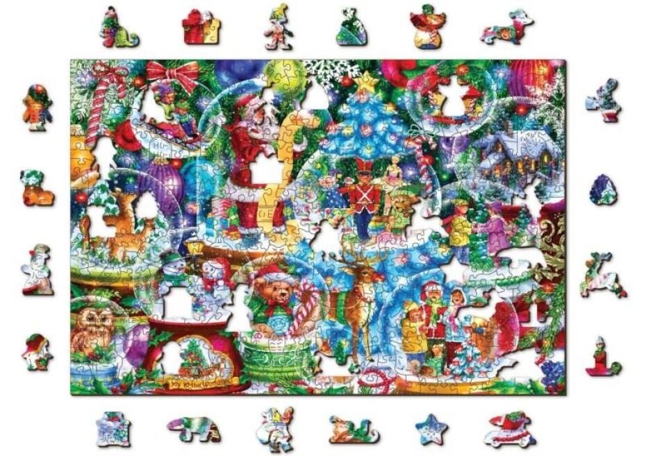 Wooden City Puzzle Vánoční sněžítka 2v1, dřevěné, 505 dílků - main (0)