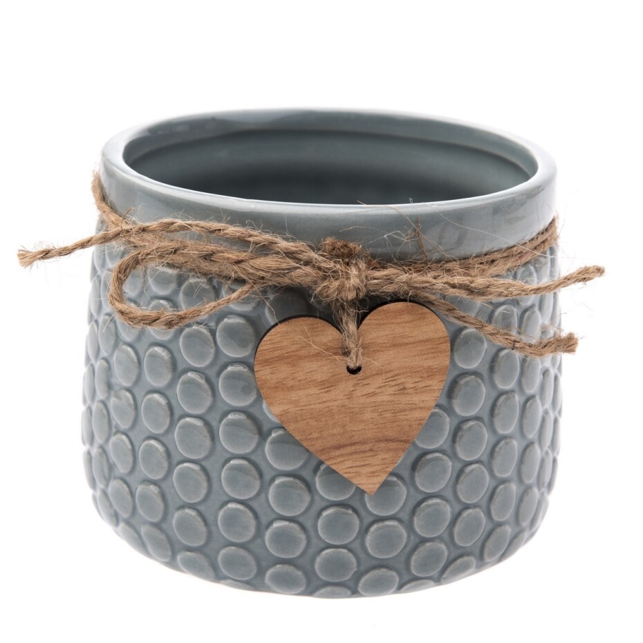 Keramický obal na květináč Heart, šedá, 8 x 11 cm - main (0)