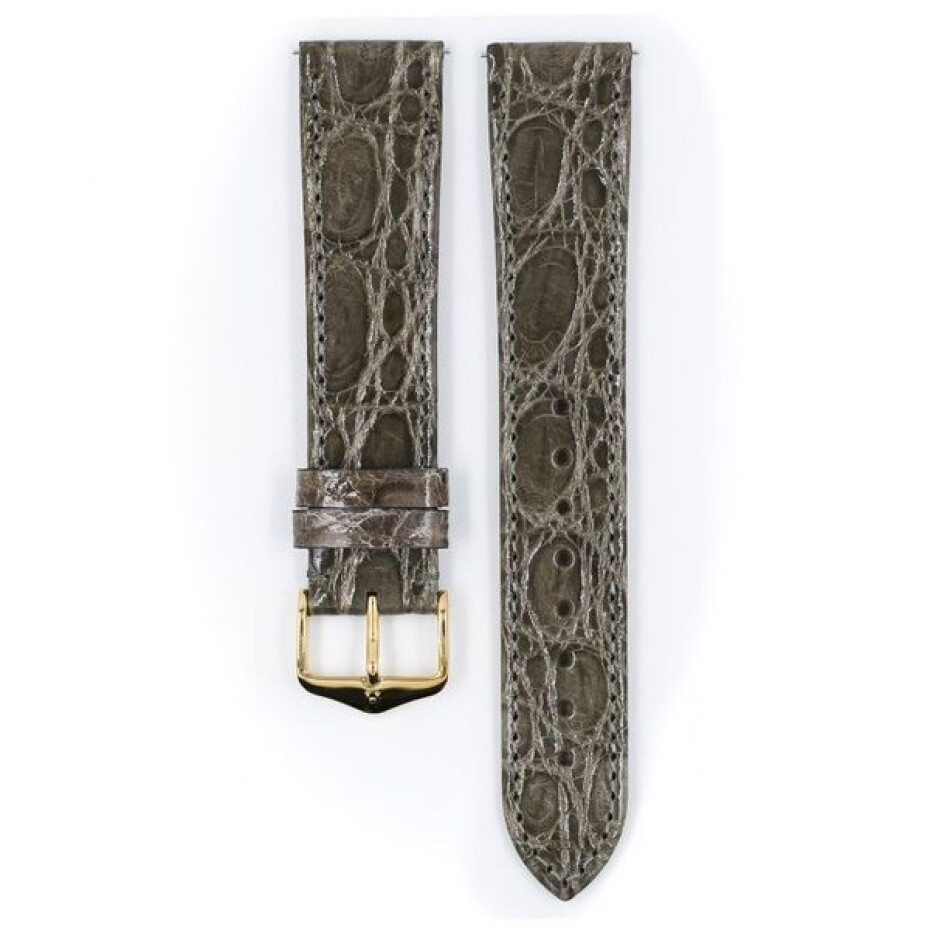 Řemínek Hirsch Genuine Croco - šedý, lesk - 13 mm - M – Střední délka - 12 mm - Zlatá - main (1)
