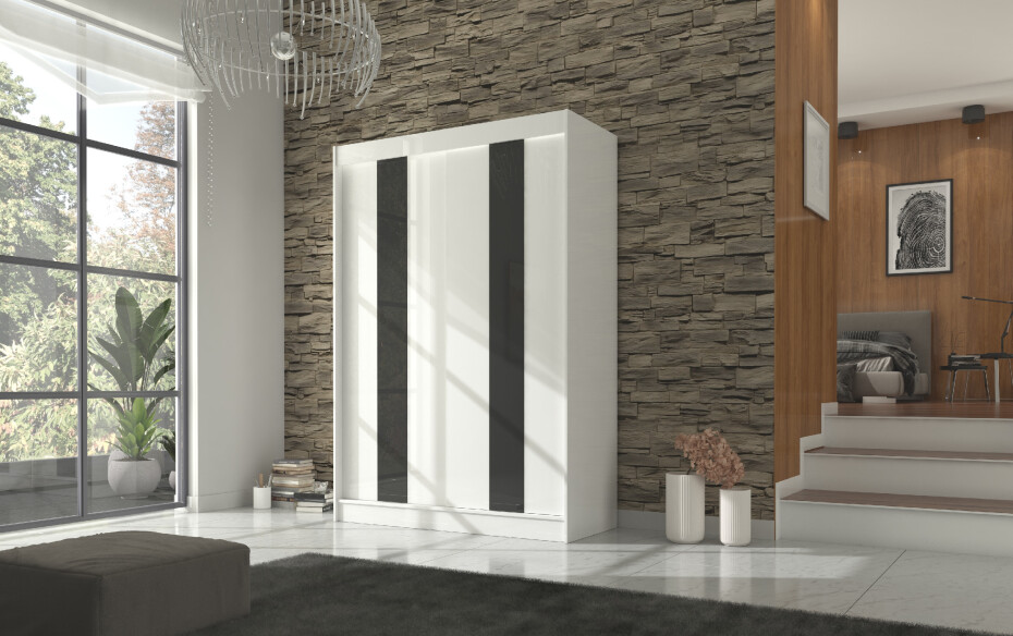 ArtAdrk Šatní skříň KAREN | 150 cm Barva: dub sonoma/bílé pásy - main (3)