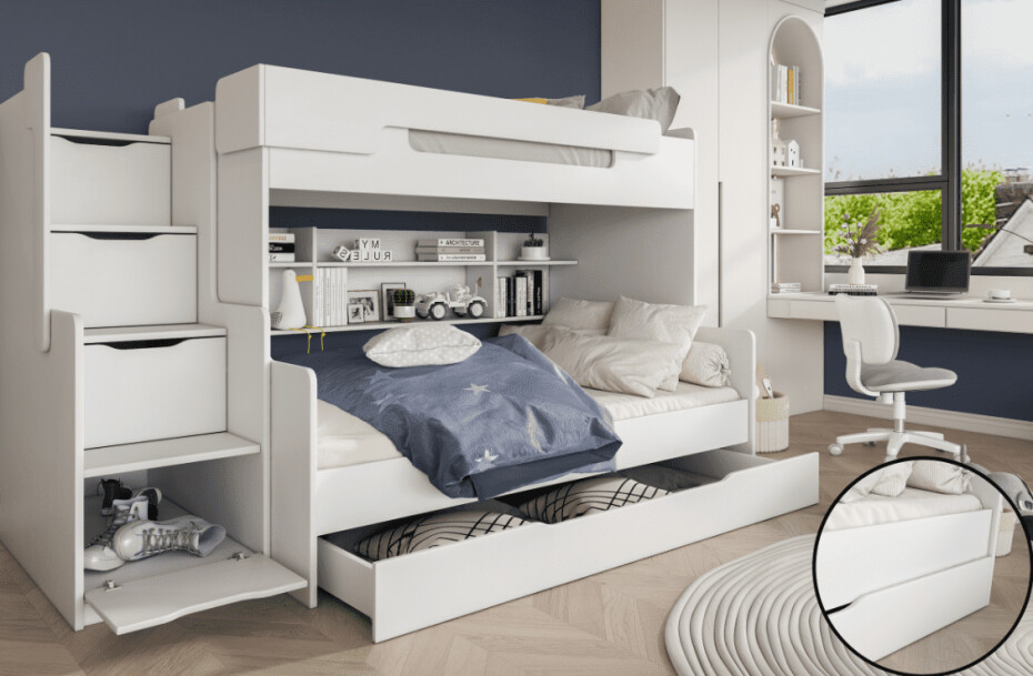 ArtBed Dětská patrová postel s roštem HARRY | bílá 120 x 200 cm - main (0)