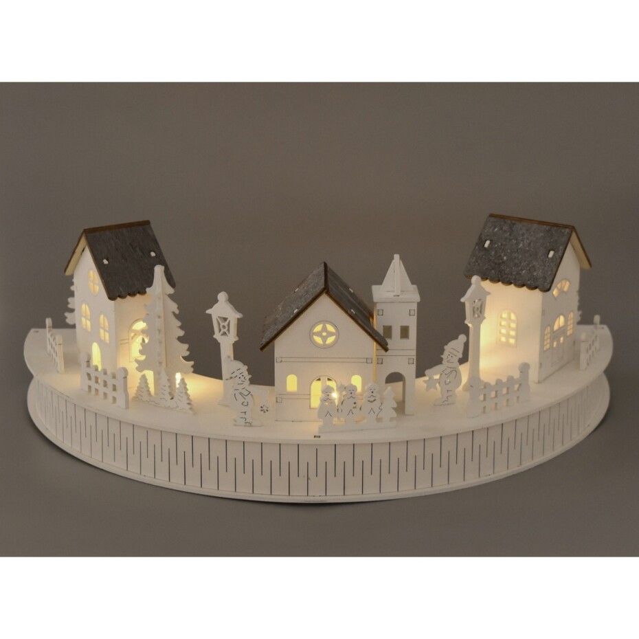 Dřevěná svítící LED dekorace Vesnička s kostelíkem, 40 x 14 x 20 cm, půlkruh - main (1)