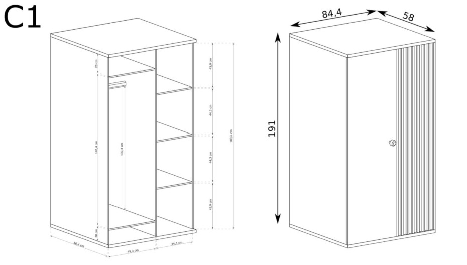 JarStol Šatní skříň KALLI C-1 | bez nožiček - main (5)