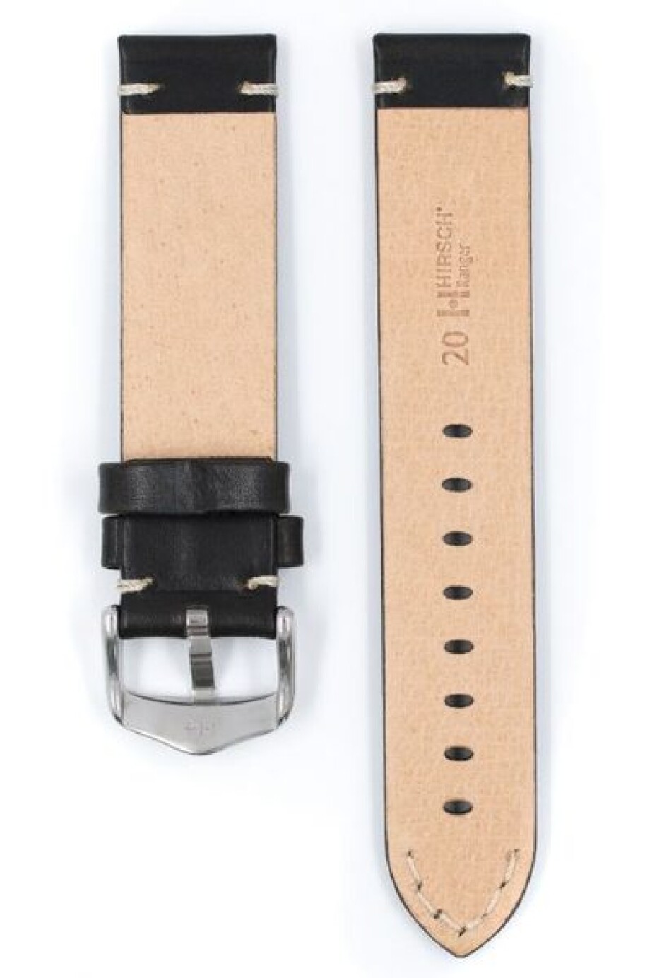 Řemínek Hirsch Ranger - černý - 22 mm - L – Standardní délka (doporučujeme) - 22 mm - Stříbrná - main (2)
