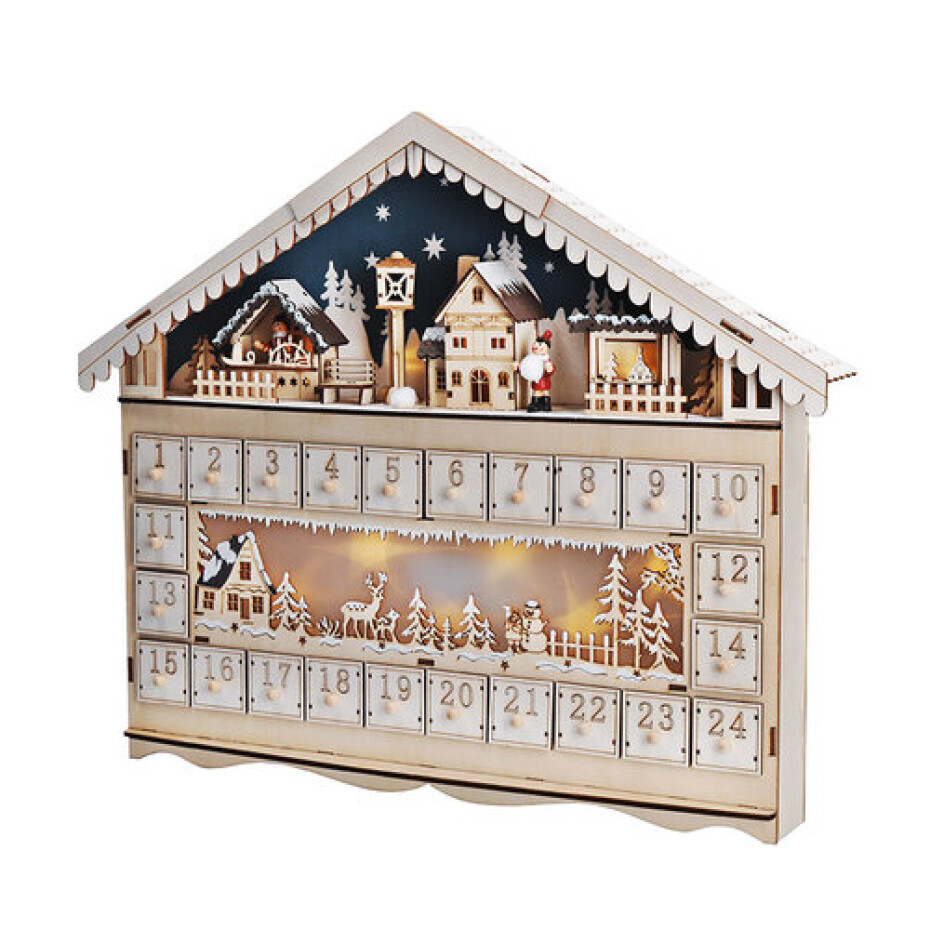 Solight LED adventní kalendář  horská chata, 10x LED, 50x40cm, 2x AA - main (3)