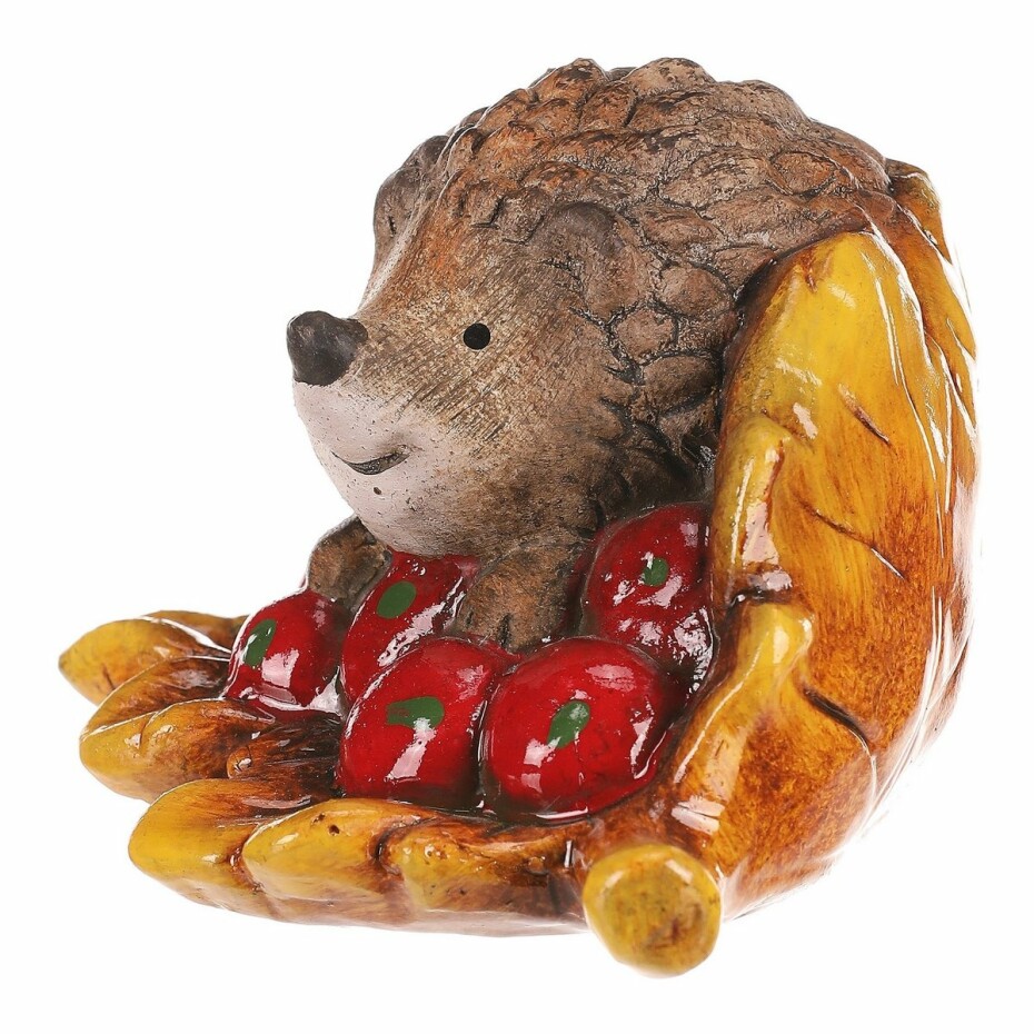 Ježek s červenými bobulemi na listu, keramika, 10 x 15 x 8 cm - main (2)