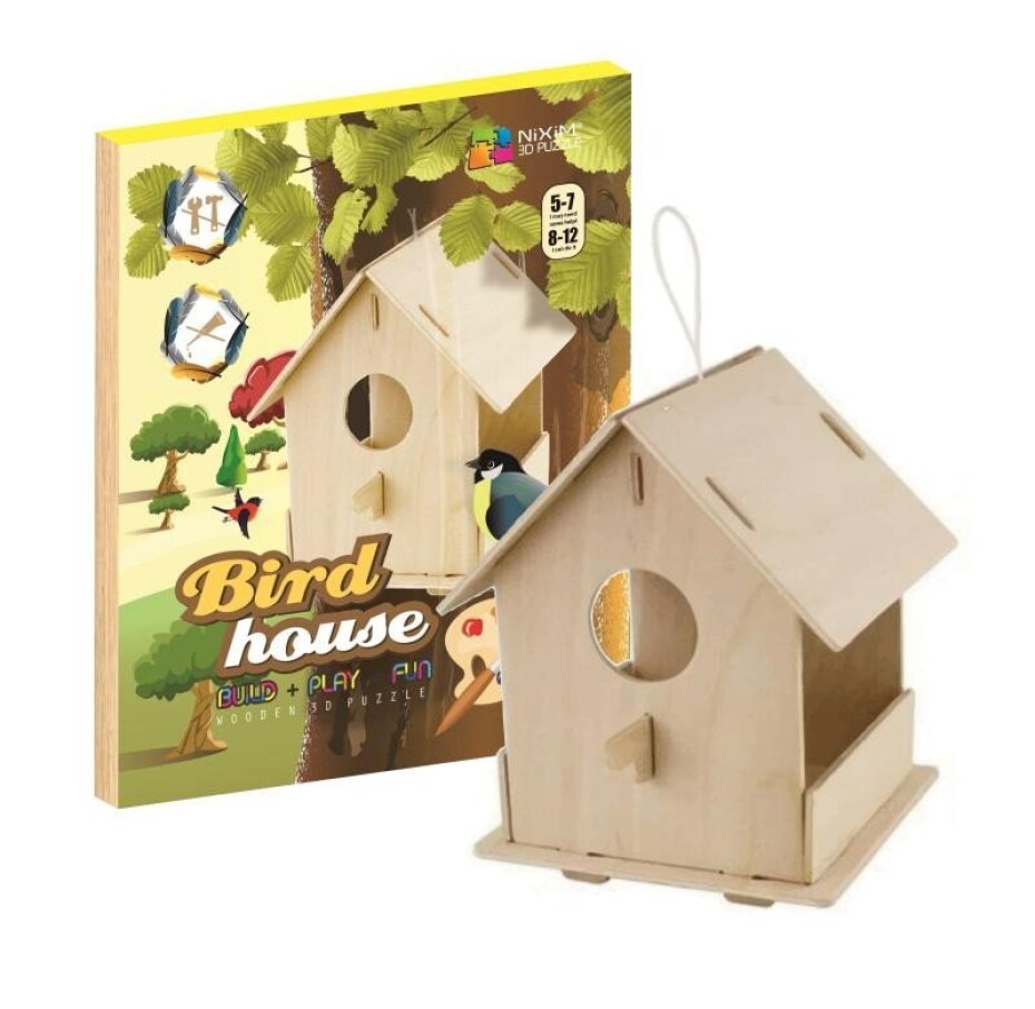 NiXiM Dřevěné 3D puzzle - Ptačí budka - krmítko - main (0)