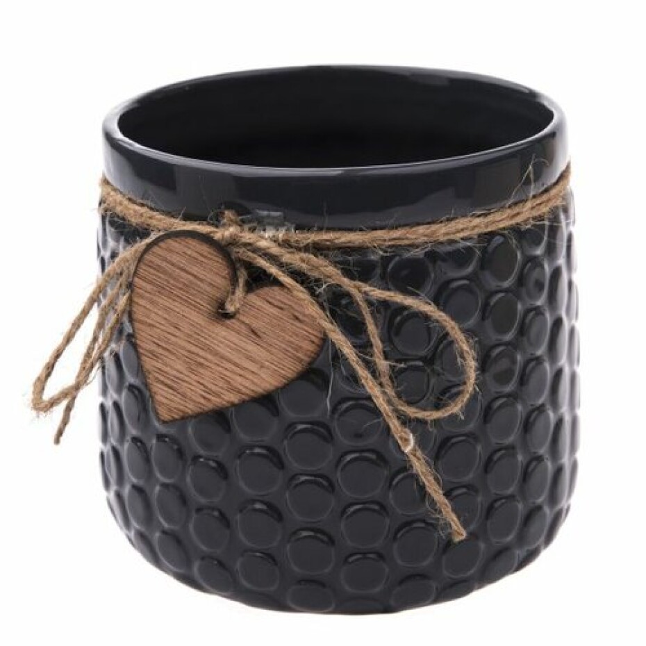 Keramický obal na kvetináč Wood heart tmavě modrá, 12,5 x 14 cm - main (0)