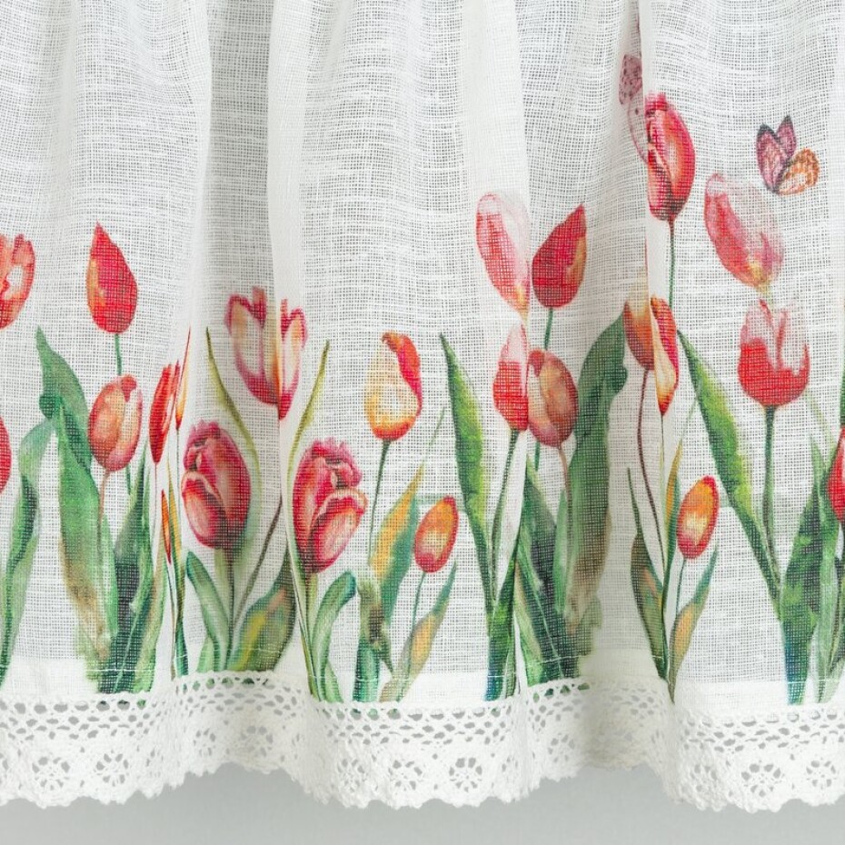 ArtFir Záclona STELLA P | bílá s tulipány 150 x 30 cm - main (5)